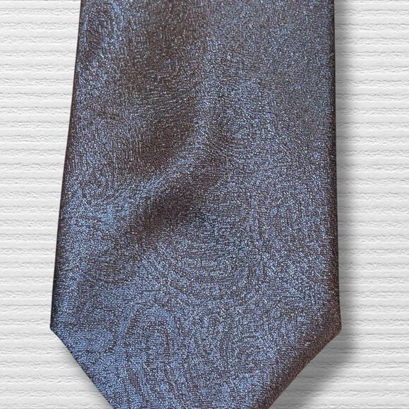 Vintage 1960s Grahams de Ville All Silk Necktie Brown Blue Paisley Made in USA - Picture 2 of 4